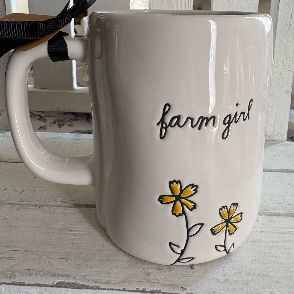 Rae Dunn Farm Girl Mug - White with Yellow Accents
